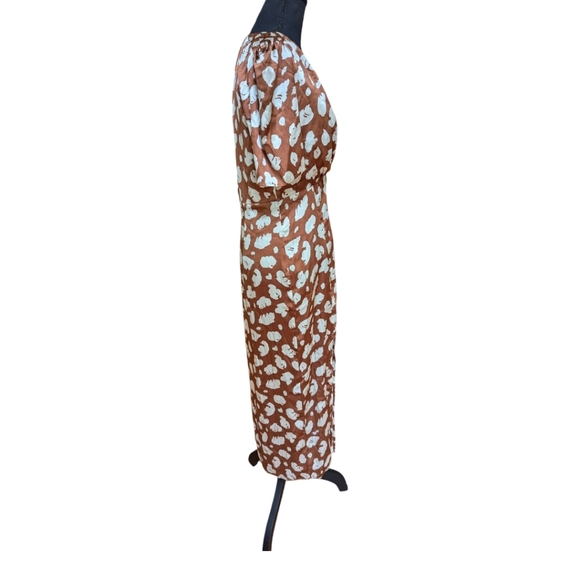 French Connection Aimee Abstract Print Midi Dress Brown Patina Cream sz 6 - Picture 7 of 12